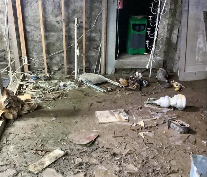 Mud and water in the basement of a Puyallup, WA home
