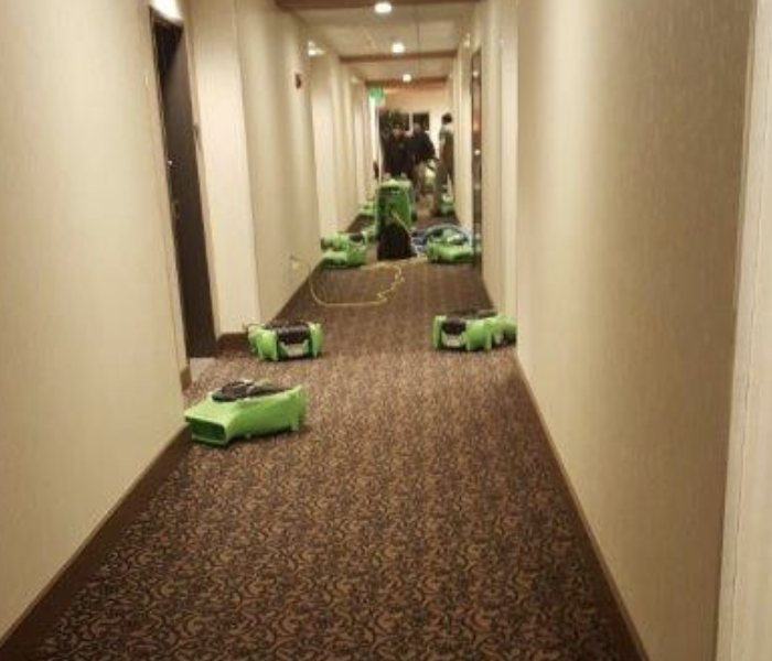 Drying equipment set up in a hallway